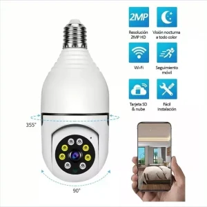 Cámara Tipo Bombillo Base E27 Ip Wifi Ptz 2mp Hd App V380