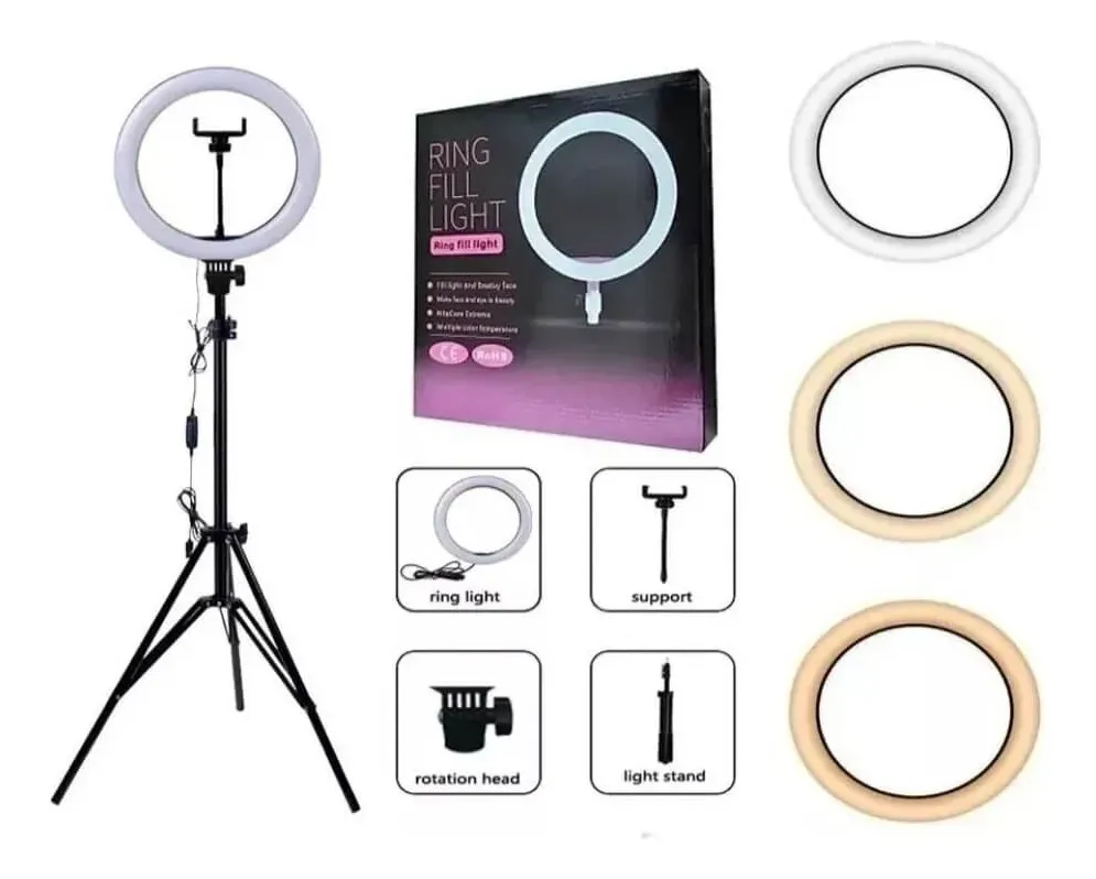 Aro de Luz Led Flash Selfie Anillo 26cm Tripoide Hasta 2mts